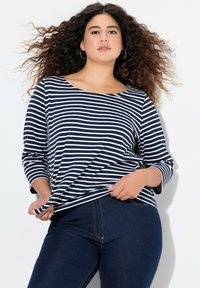 Ulla Popken STRIPED 3/4 SLEEVE - Langarmshirt - navy blue