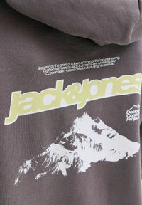 Felpa con grande logo "jack & jones", grafica di una montagna bianca e testo sull'ispirazione outdoor e progetto di design di Copenhagen.