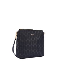 Borsa a tracolla a motivo navale con finitura liscia, caratterizzata da un logo dorato e una tracolla rimovibile. Chiusura con zip e base piatta.