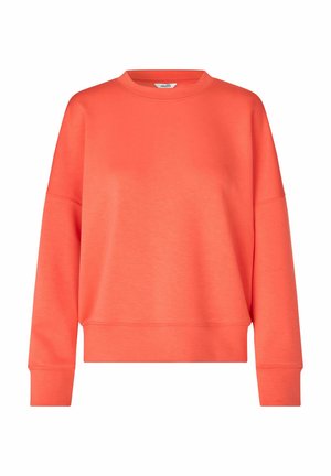 Korallfärgad sweatshirt i mjukt tyg med rund halsringning, sänkta axlar samt ribbade avslut vid nederkant och ärmslut för en avslappnad passform.