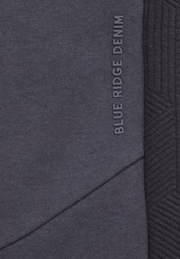 Pelēks audums ar teksturētu akcentu labajā pusē. "BLUE RIDGE DENIM" ir iepresēts vertikāli pa kreisi.