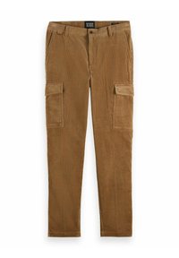 Ruskean sävyiset corduroy-housut, joissa on pystysuuntainen ribbitekstuuri. Housuissa on kaksi sivutaskua ja klassinen vyötärö, jossa on vyölenkit.
