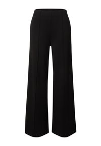 Zwarte wijde broek met hoge taille, voorzien van een soepele stofstructuur en subtiele naden aan de voorkant.