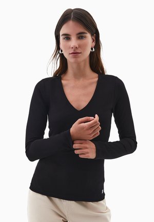 V NECK - - Maglietta a manica lunga - black