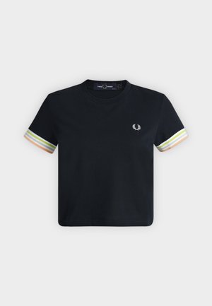 Fred Perry, STRIPED CUFF PIQUE - Μπλουζάκι με στάμπα - navy