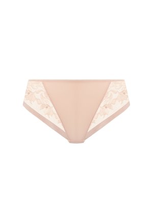 Slip beige con dettagli in pizzo floreale sui lati, tessuto liscio davanti e vita elasticizzata. Stile classico a slip con un design sobrio.