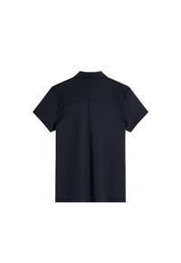 Polo shirt bleu marine à manches courtes, avec un panneau supérieur texturé au dos et un col classique. Finition en tissu lisse.