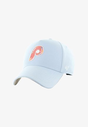 Light blue baseball cap with a curved brim, featuring a colorful embroidered "P" logo and the number "47" on the side.