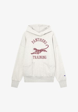 Felpa grigia chiara con tasca a marsupio, caratterizzata da una grafica in bordeaux di un pantera in salto e il testo "PANTHERS TRAINING", polsini a coste.