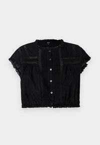 RUFFLE TRIM FASHION SHIRT - Button-down blouse - true black