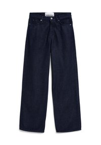 Jeans a gamba larga in denim blu scuro con un classico design a cinque tasche, completati da un bottone in metallo e una cerniera. Tessuto robusto e orlo dritto.