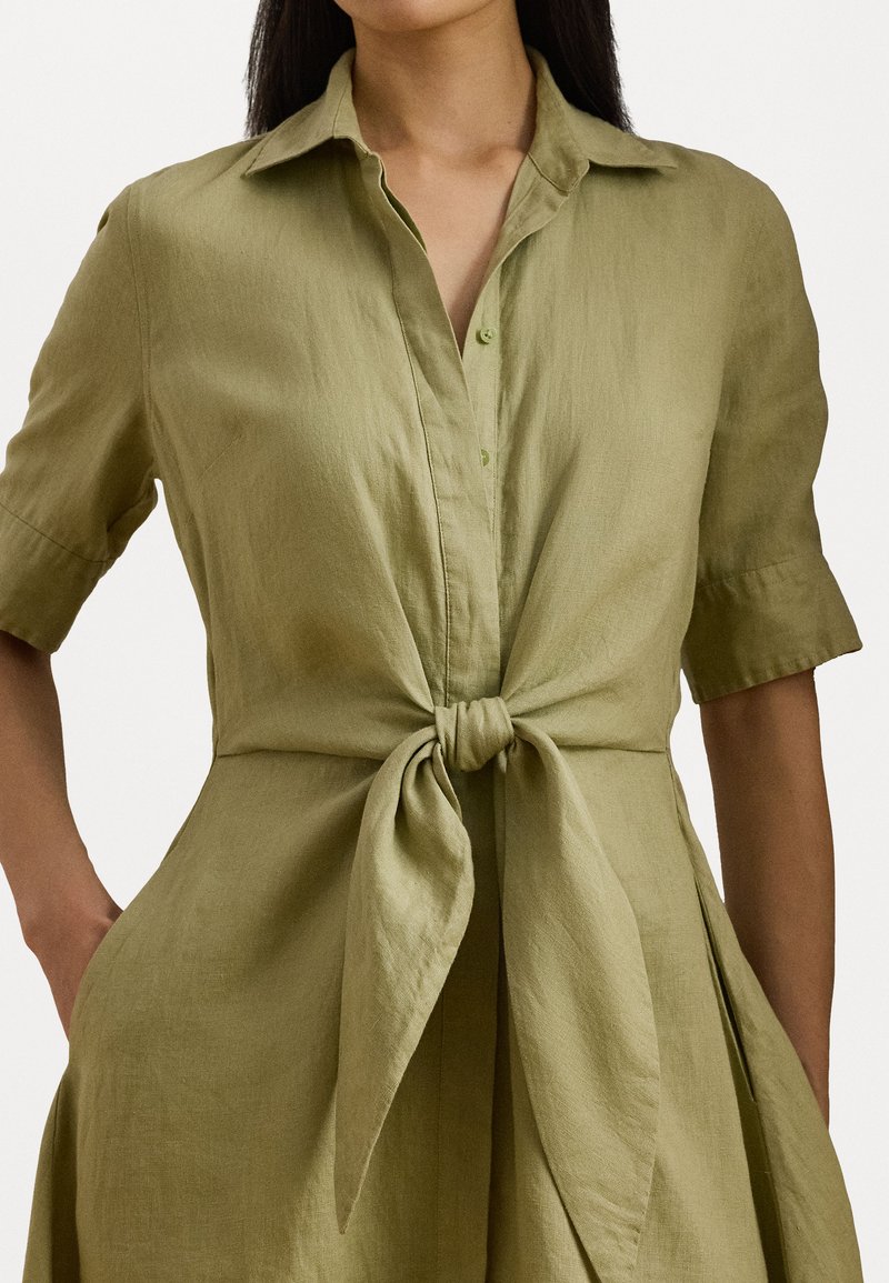 ralph lauren tie front linen shirt dress Lauren Ralph Lauren Women's Petite Linen Shirtdress, Navy Blue, 8P