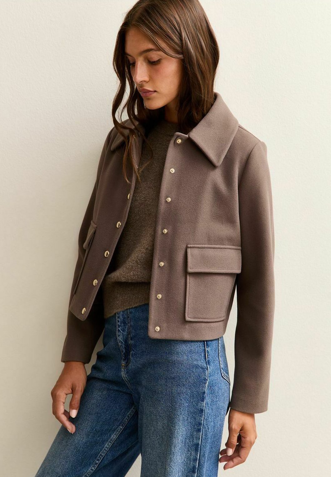 Veste Femme New Look En Velours Côtelé Marron Clair - Taille UK 14 - Col Amovible Fourrure