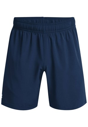 Marineblaue, sportliche Shorts aus glattem, leichtem Stoff. Mit einem elastischen Bund und einem geraden Schnitt mit minimalen Nähten.