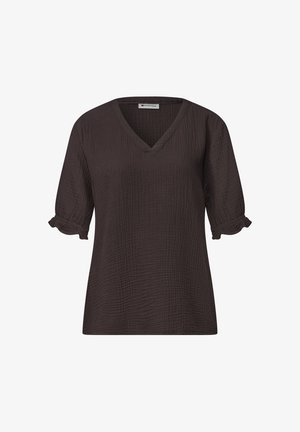Street One, KURZARM BLUSE MIT V-NECK UND RÜSCHEN - Blouse - black coffee