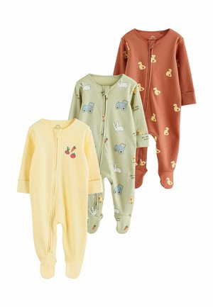 Next, REGULAR FIT - TWO WAY ZIP BABY SLEEPSUITS 3 PACK - Natdragt - yellow farm animals