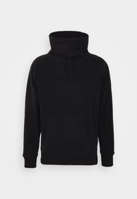 Sudadera negra de cuello alto y cordón. Elaborada en un tejido suave, con mangas largas y puños de canalé para un ajuste ceñido.