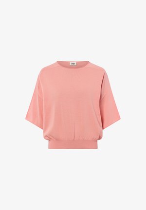 Weicher, kurzer Pullover in Rosa mit weiten Ärmeln, rundem Ausschnitt und figurbetontem, geripptem Bund.