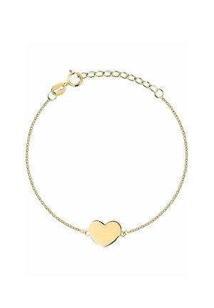 Feines Goldkettenarmband mit einem glatten, polierten herzförmigen Anhänger in der Mitte und einem verstellbaren Verschluss.