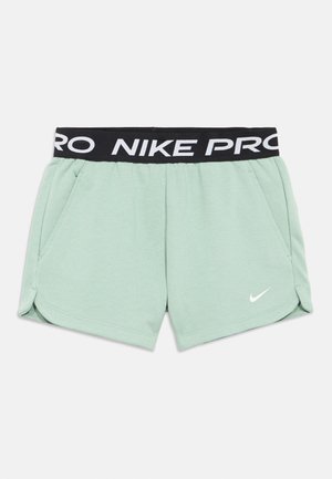 Világoszöld sportos rövidnadrág fekete elasztikus derékrésszel, amelyen fehér "NIKE PRO" felirat szerepel, oldalzsebekkel és egy kis fehér Nike logóval.