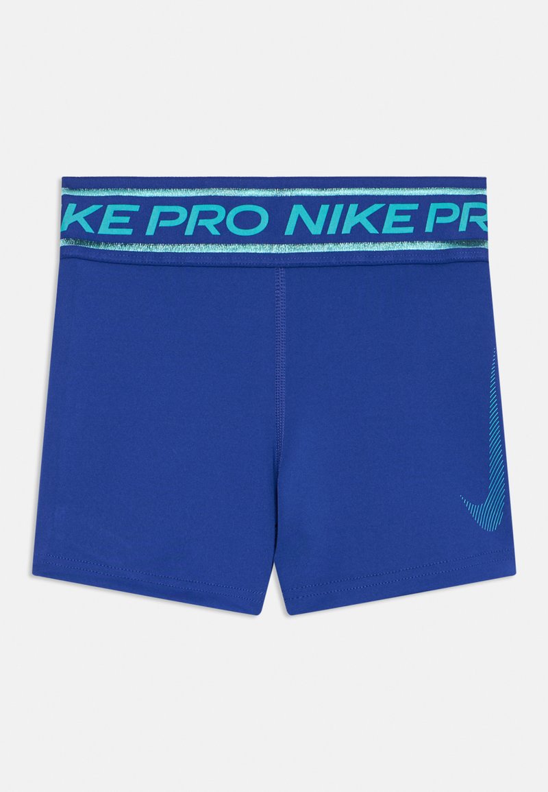 Μπλε αθλητικά σορτς με ζώνη τύπου Nike Pro σε τιρκουάζ και διακριτό λογότυπο της Nike στο πλάι. Κατασκευασμένα από μαλακό, ελαστικό υλικό.