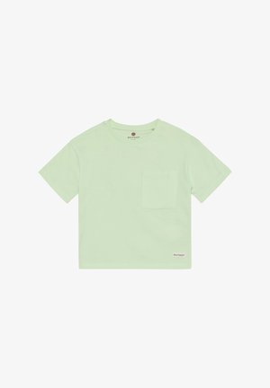 Mintgroen katoenen T-shirt met korte mouwen, ronde halslijn en een borstzakje; voorzien van een gestikte label op de zoom.