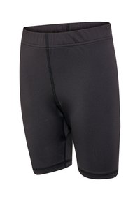 Svarta atletiska shorts med en tight passform, tillverkade av ett mjukt tyg. Har platta sömmar och en elastisk midja för bekväm användning.