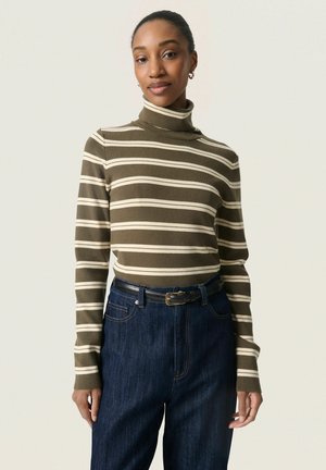 SPINA STRIPED ROLLNECK - Jumper - tarmac w sandshell stripe