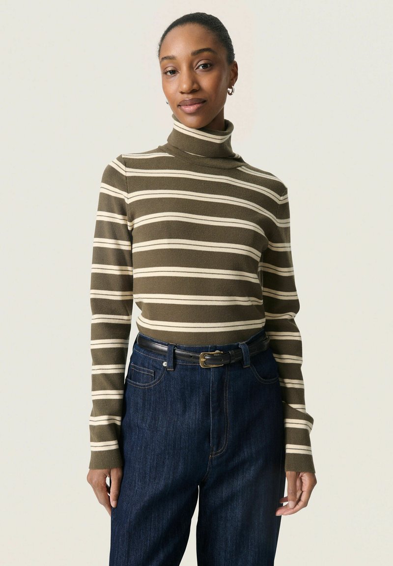 Soaked in Luxury SPINA STRIPED ROLLNECK - Stickad tröja - tarmac w sandshell stripe