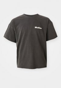 Dark gray short-sleeve t-shirt with "Dickies." logo in white on the left chest, crew neck, and relaxed fit.