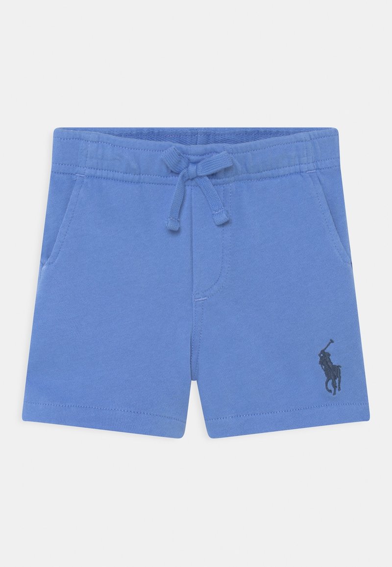 Short bleu pour tout-petit avec taille à cordon, poches latérales et petit logo brodé d'un joueur de polo sombre sur la jambe gauche.