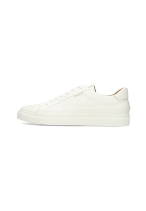 Witte leren lage sneakers met een ronde neus, platte veters en een gestructureerde zool. Minimalistisch ontwerp met subtiele merkaccenten.