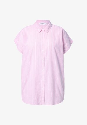 Košile s krátkým rukávem a límcem ve světle růžové barvě s bílými vertikálními pruhy. Má zapínání na knoflíky a uvolněný střih. Vyrobena z bavlněné tkaniny.