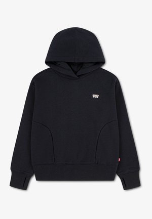 Czarna bluza z kapturem, długimi rękawami, ściągaczami z otworami na kciuki oraz małym logo Levi's na piersi.