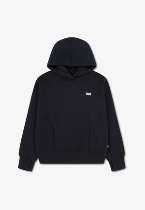 Czarna bluza z kapturem, długimi rękawami, ściągaczami z otworami na kciuki oraz małym logo Levi's na piersi.
