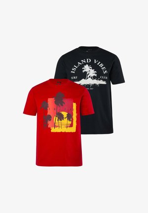 Men Plus, T-SHIRTS, 2ER-PACK, HALBARM, PRINT, RUNDHALS, BIS 8 XL - T-shirts print - ruby red