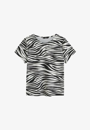 Lühikeste varrukatega T-särk sebratriibulise mustriga, musta ja valge värviga, ümmarguse kaelusega ja lõdva lõikega. Valmistatud siledast kangast.