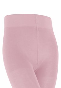 Leggings rosa con una vita strutturata, caratterizzati da un corpo liscio e aderente. Il materiale è elastico e a coste, garantendo comfort e flessibilità.