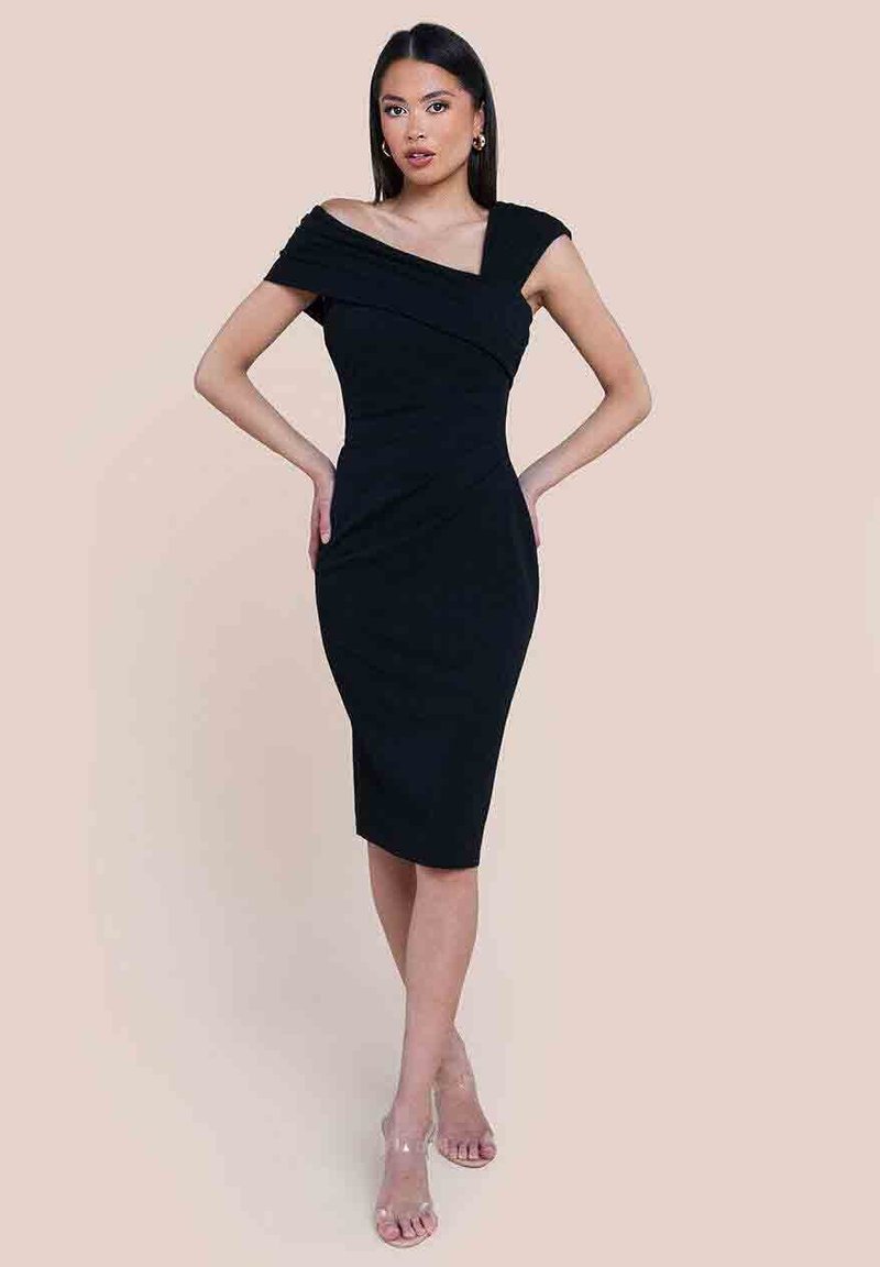 Goddiva PLEATED DROP SHOULDER MIDI - Cocktailklänning - black