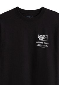 Zwart katoenen T-shirt met lange mouwen met een wit Vans-logo en de tekst "OFF THE WALL" op de borst. Klassiek rond halsontwerp.