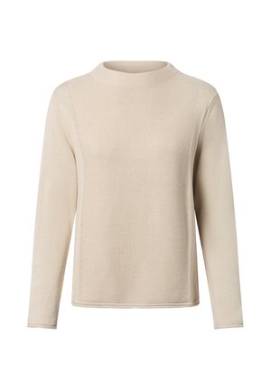 Maglione beige lavorato a maglia con collo alto, maniche lunghe e tessuto testurizzato. Presenta una silhouette boxy e fessure laterali all'orlo.