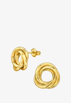 Boucles d'oreilles en métal doré présentant un design en nœud torsadé avec une finition polie. Piqûre à tige avec fermoir papillon pour un port sécurisé.