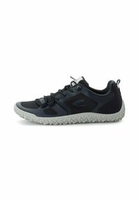 Dunkler Netz- und Synthetik-Sneaker mit grauer Gummisohle. Verfügt über elastische Schnürsenkel und eine Schlaufe an der Ferse für einfaches Anziehen.