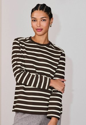 LONG SLEEVE HEAVYWEIGHT GRAPHIC  REGULAR FIT - Bluză cu mânecă lungă - chocolate brown cream stripe