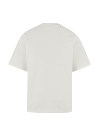 Short-sleeve, loose-fitting t-shirt in light beige, made from soft cotton, featuring a round neckline and smooth texture with no patterns.