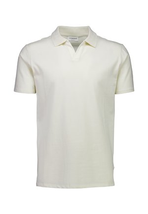 Biała bawełniana koszulka polo z wyciętym kołnierzem i krótkimi rękawami. Gładka faktura, czyste linie i subtelne logo na kołnierzu.