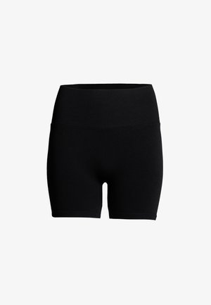 Svarta shorts i bomullsmix med hög elastisk midja, slät yta och figurnära passform. Inga synliga mönster eller detaljer i hårdvara.