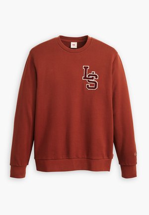Sudadera roja de mezcla de algodón, con cuello redondo, mangas largas y un logo "LS" bordado en blanco en el lado izquierdo del pecho.