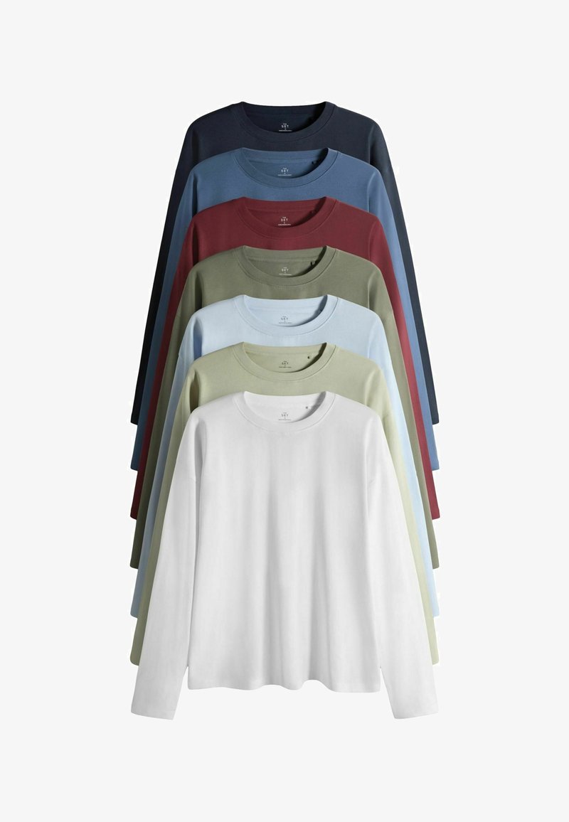Tričká s dlhým rukávom v ôsmich farbách: námornícka modrá, tmavomodrá, bordová, olivovo zelená, svetlomodrá, mäta zelená a biela. Bavlnený materiál, dizajn s okrúhlym výstrihom.