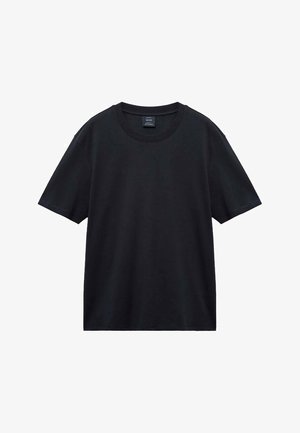 Zwarte katoenen T-shirt met ronde hals, korte mouwen en een ontspannen pasvorm. Soepele textuur zonder zichtbare patronen of hardwaredetails.